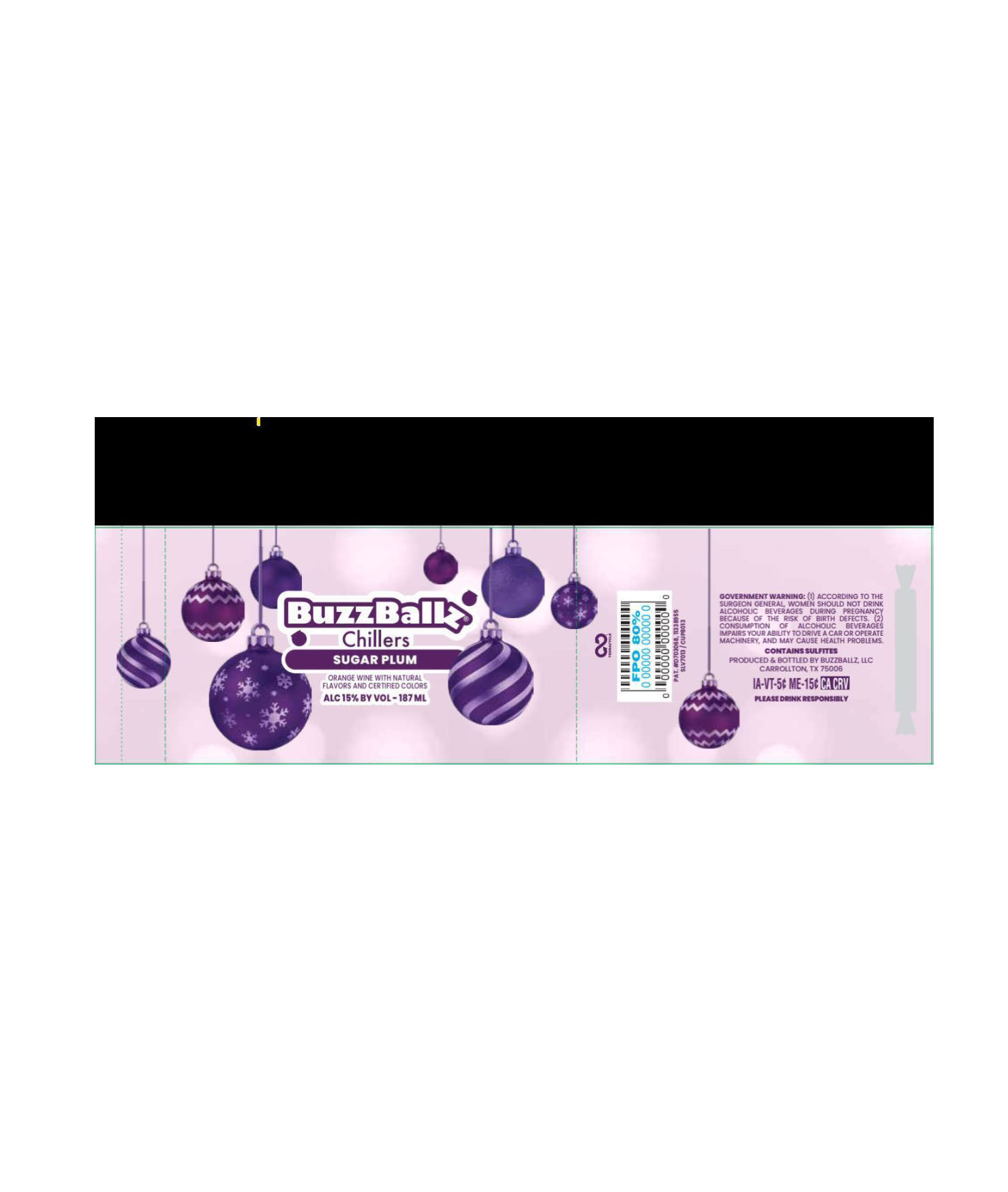 TABC label artwork for BuzzBallz Chillers Sugar Plum