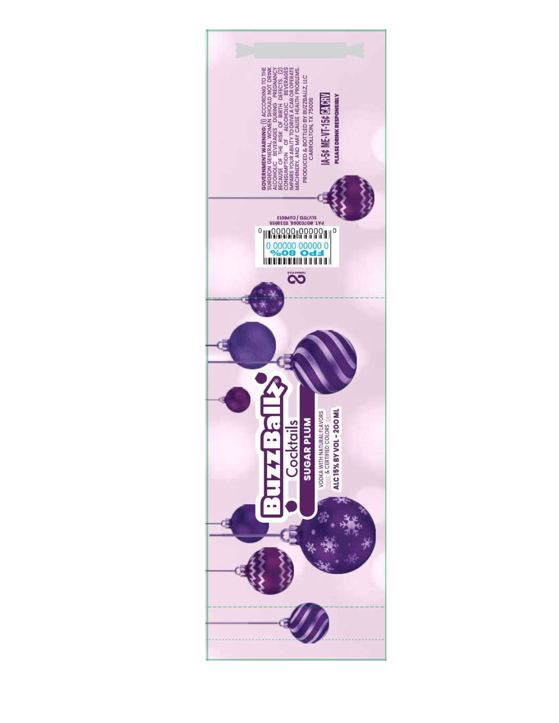 TABC label artwork for BuzzBallz Cocktails Sugar Plum