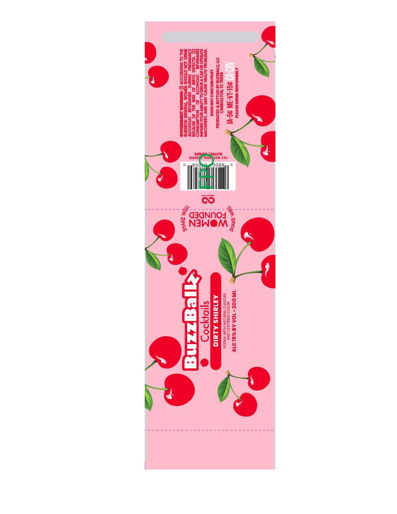 TABC label artwork for BuzzBallz Cocktails Dirty Shirley