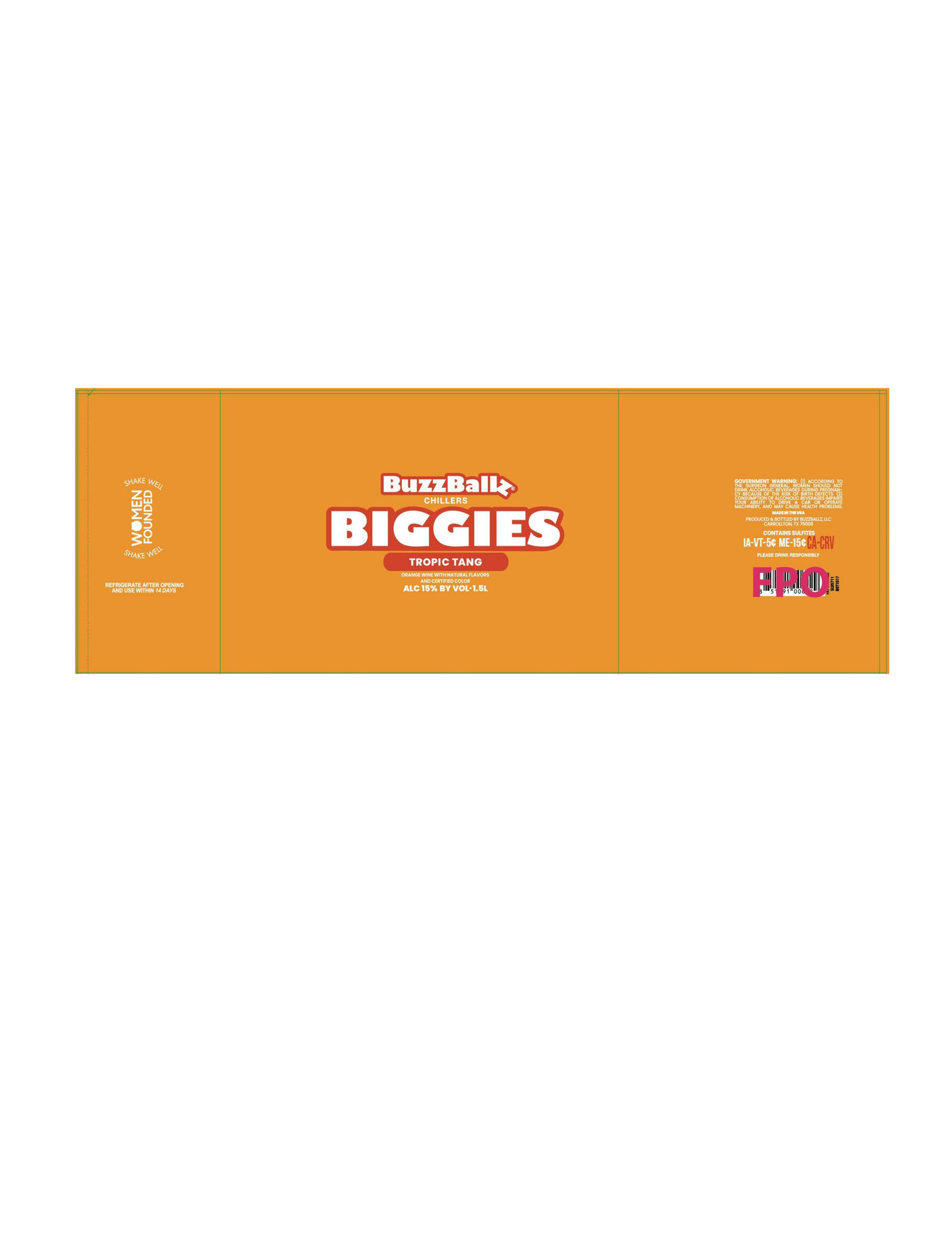 TABC label artwork for BuzzBallz Chillers Biggies Tropic Tang