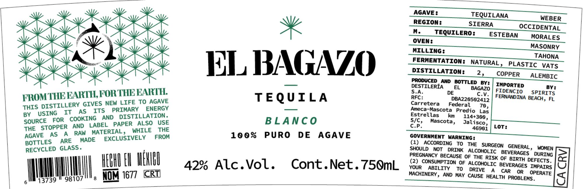 TABC label artwork for El Bagazo Blanco Tequila
