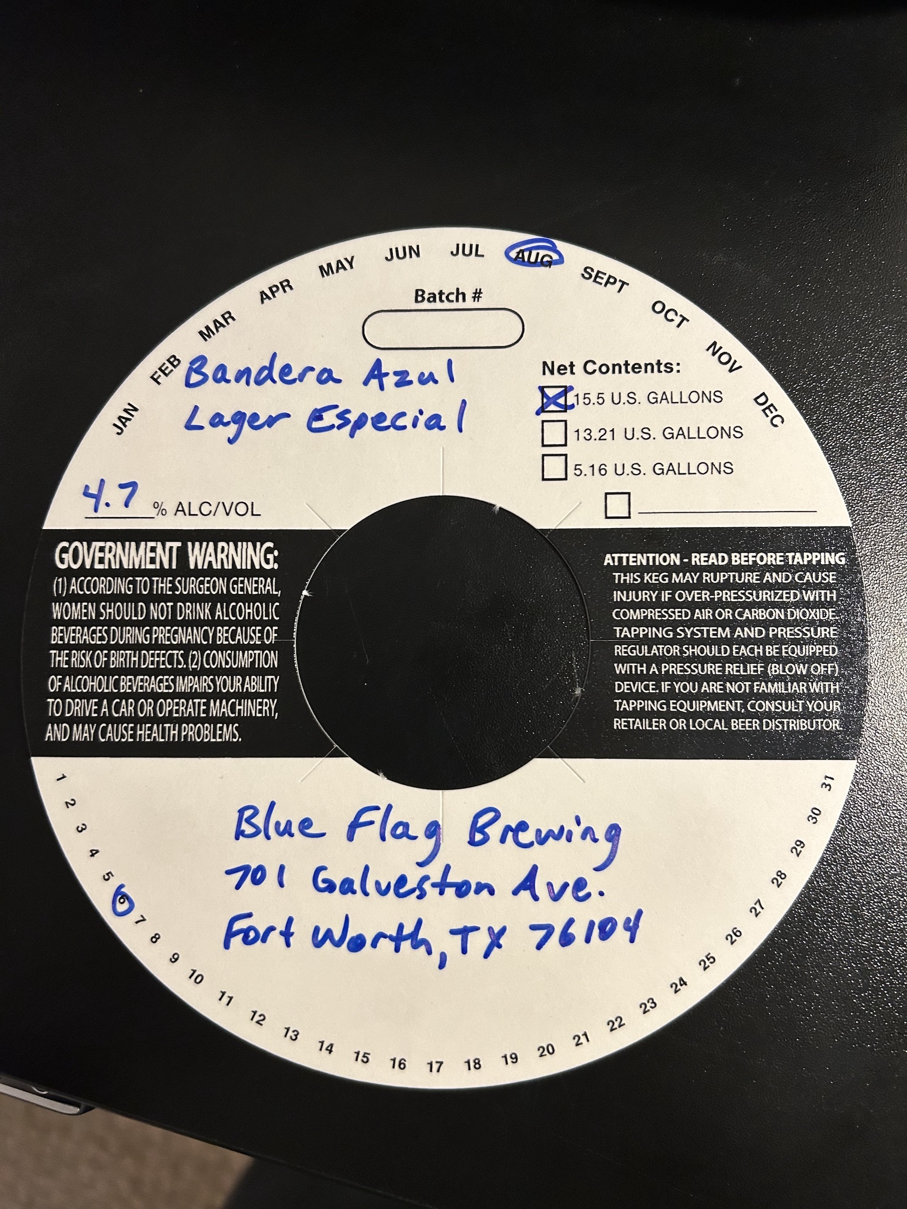 TABC label artwork for Bandera Azul Lager Especial