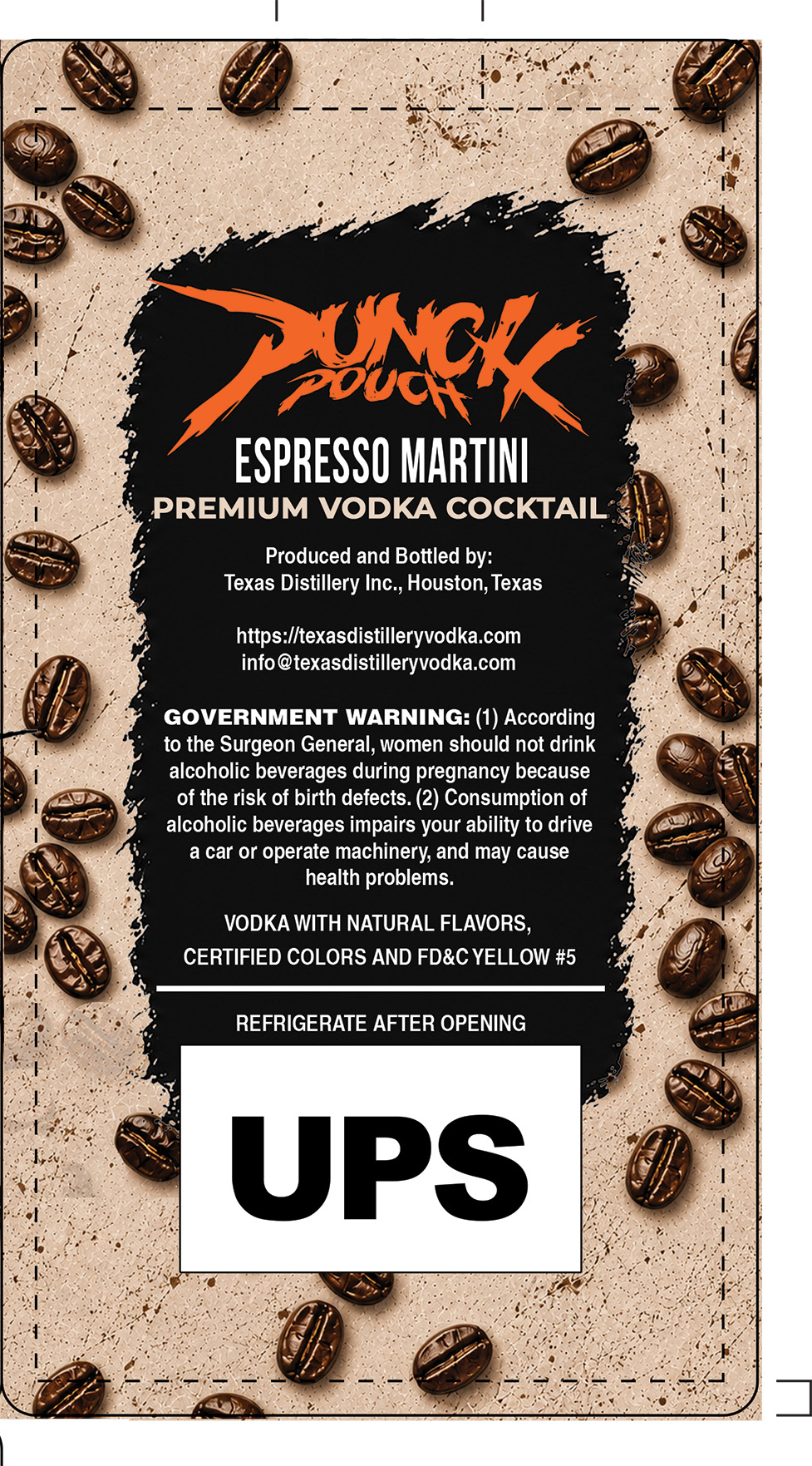 TABC label artwork for Punch Pouch - Espresso Martini