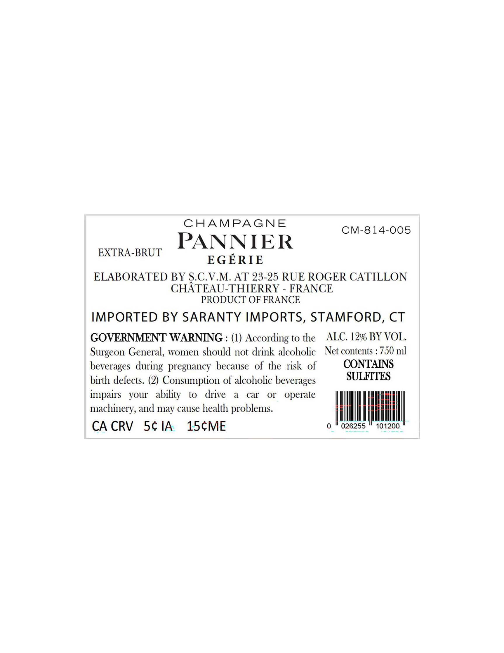 TABC label artwork for Champagne Pannier Egerie Extra Brut