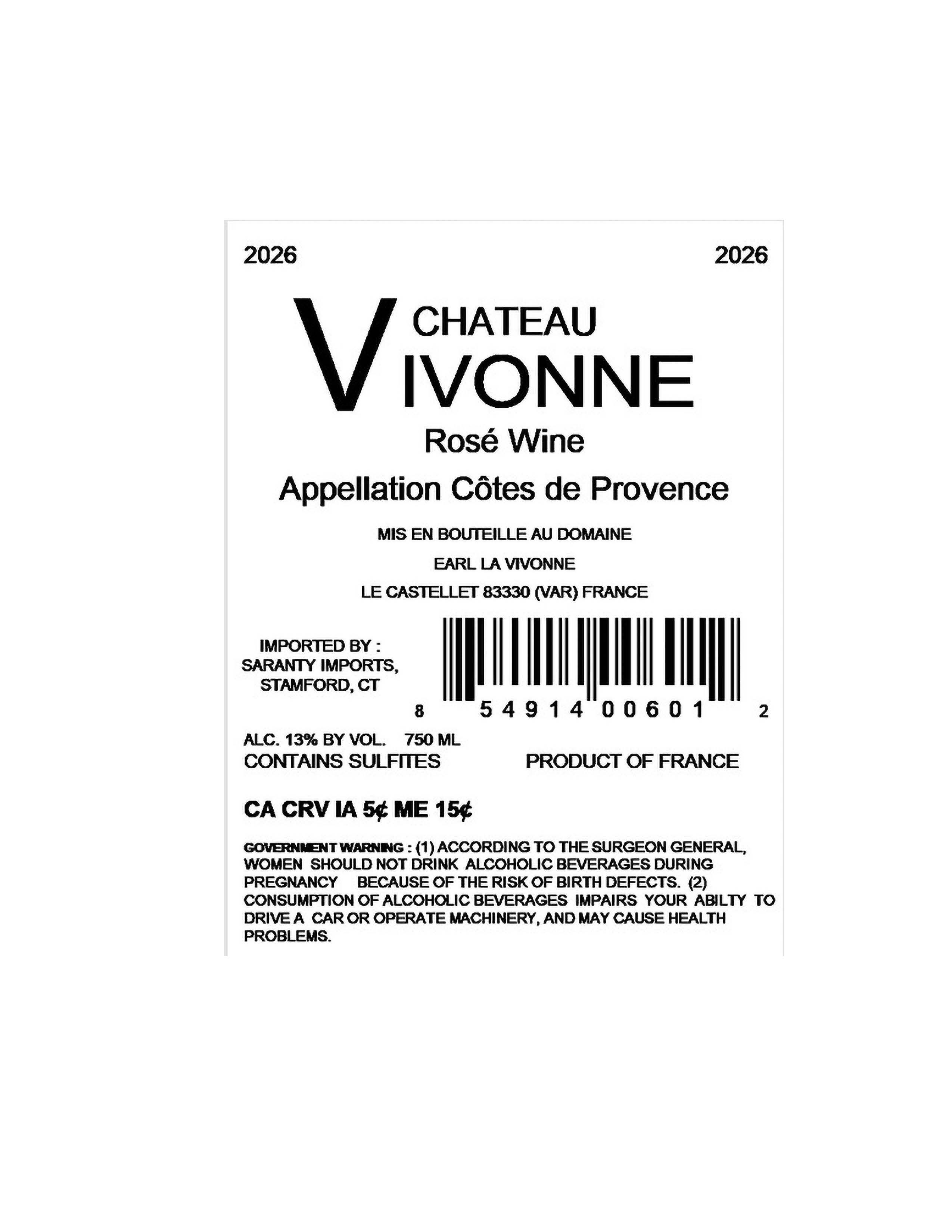 TABC label artwork for Chateau Vivonne Cotes De Provence Rose