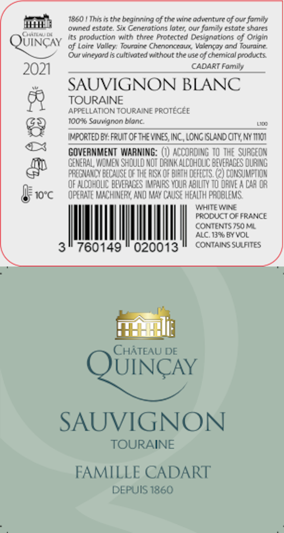 TABC label artwork for Chateau De Quincay Touraine White
