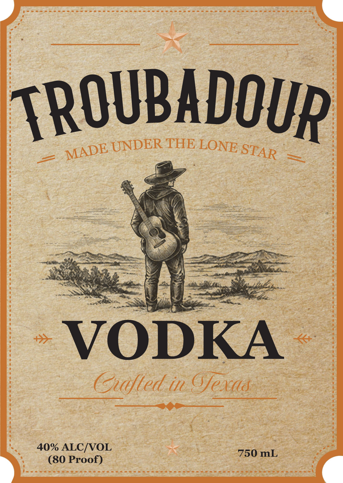TABC label artwork for Troubadour Vodka
