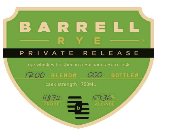 TABC label artwork for Barrell Rye Private Release