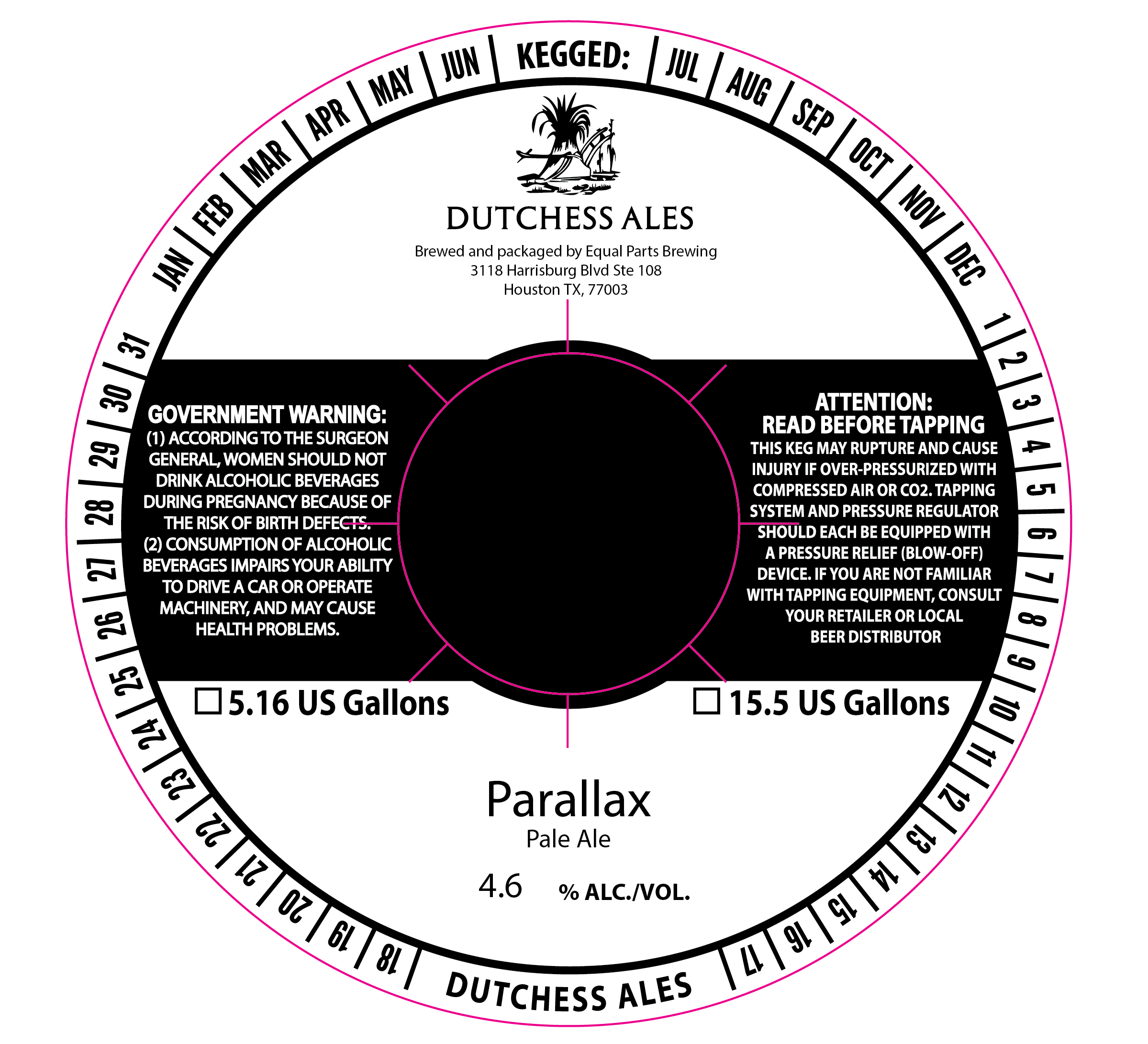 TABC label artwork for DUTCHESS ALES PARALLAX
