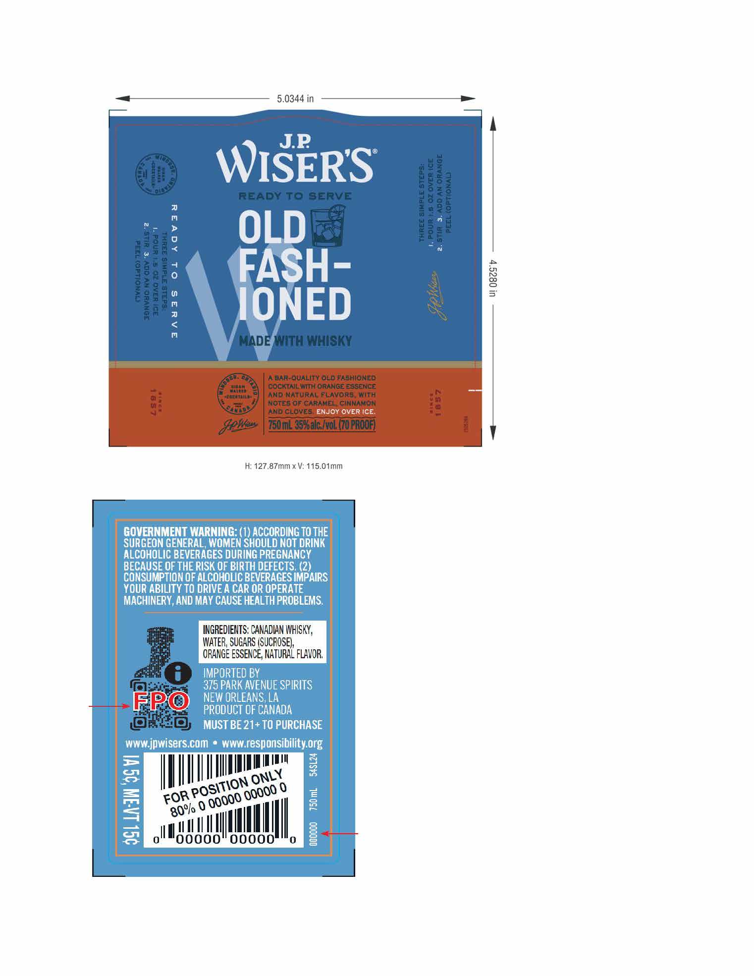 TABC label artwork for JP Wiser's Old Fashioned