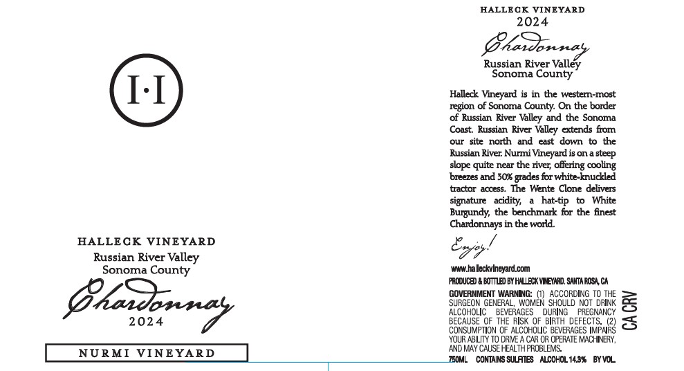 TABC label artwork for HALLECK VINEYARD NURMI VINEYARD CHARDONNAY