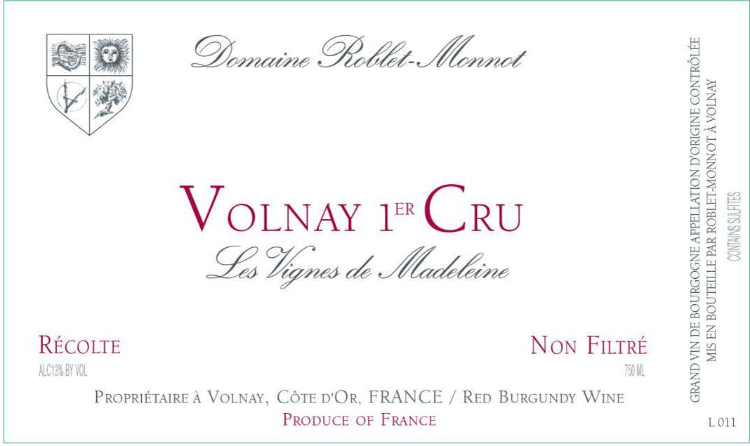 TABC label artwork for Roblet Monnot Volnay Les Vignes de Madeleine