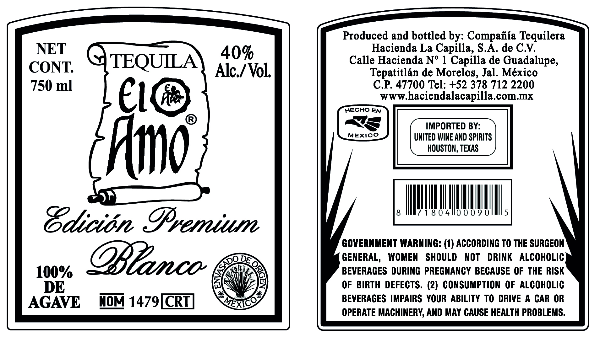 TABC label artwork for El Amo Premium Blanco