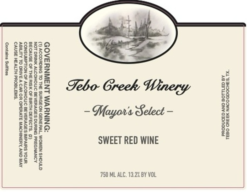 TABC label artwork for Tebo Creek Winery Mayor's Select Sweet Red Wine