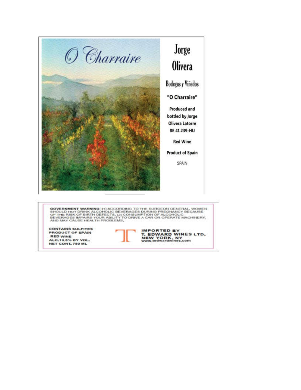 TABC label artwork for JORGE OLIVERA O CHARRAIRE
