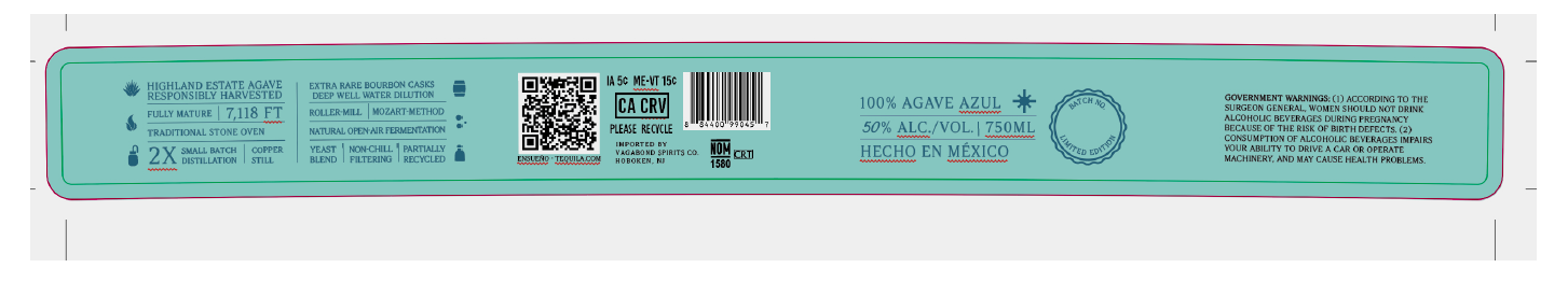 TABC label artwork for TIERRA DE ENSUENO TEQUILA BLANCO ARTESANAL