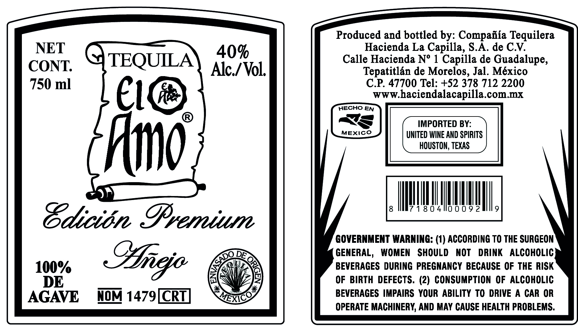 TABC label artwork for El Amo Premium Anejo