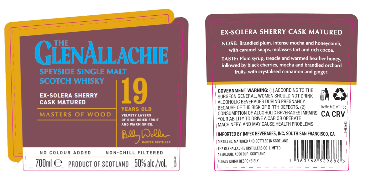 TABC label artwork for THE GLENALLACHIE 19 YR EX-SOLERA CASK