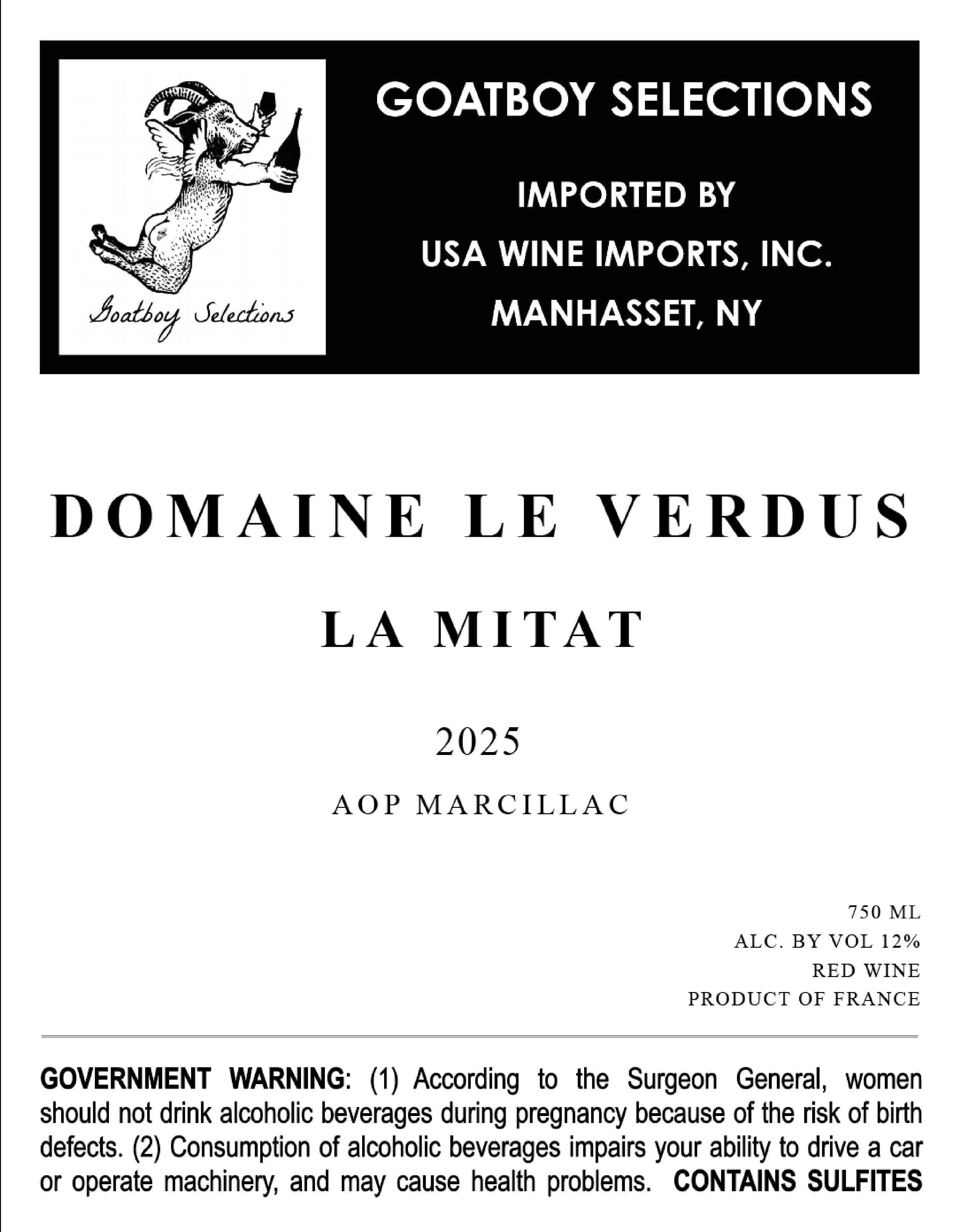 TABC label artwork for Domaine Le Verdus La Mitat AOC Marcillac Red Wine