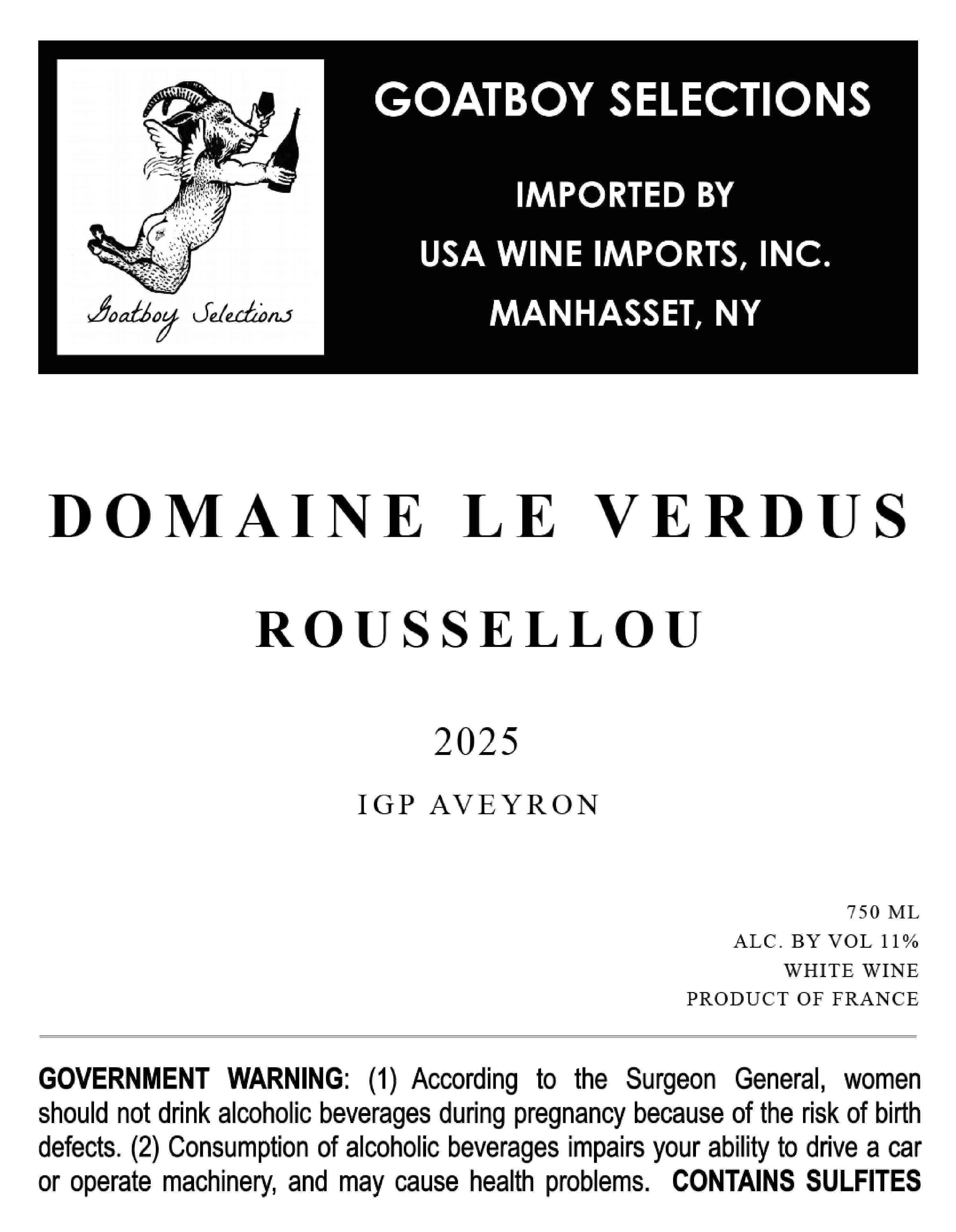 TABC label artwork for Domaine Le Verdus Roussellou IGP Aveyron White Wine