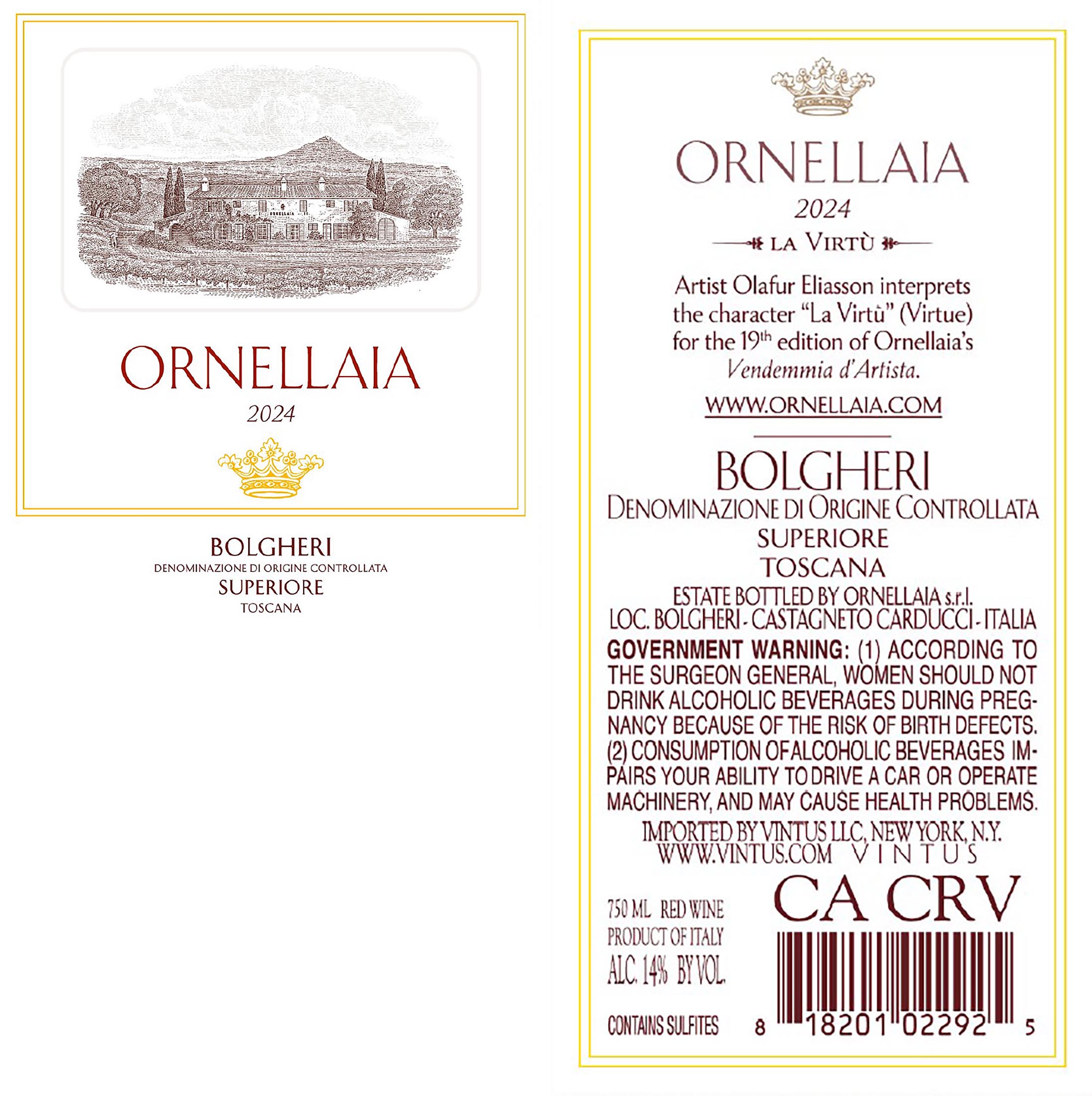 TABC label artwork for Ornellaia
