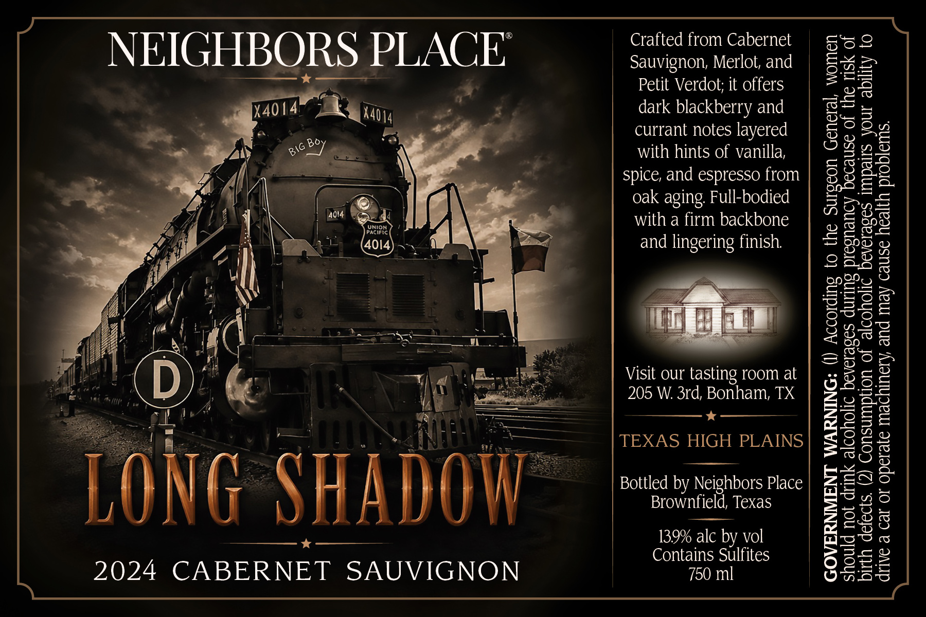 TABC label artwork for Neighbors Place Long Shadow Cabernet Sauvignon