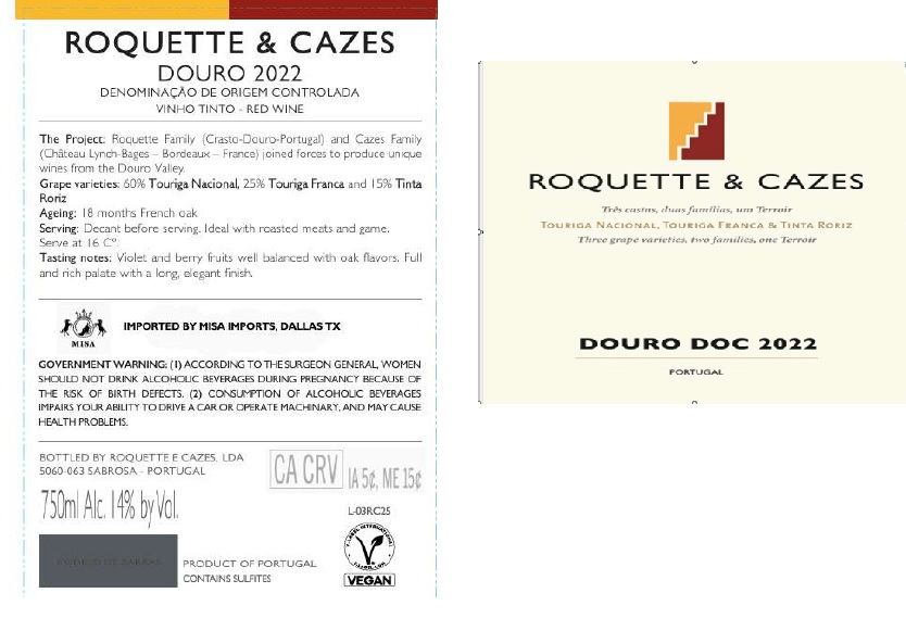 TABC label artwork for ROQUETTE & CAZES DOURO