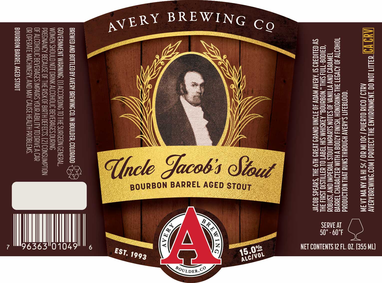 TABC label artwork for Avery Brewing Co. Uncle Jacob's Stout