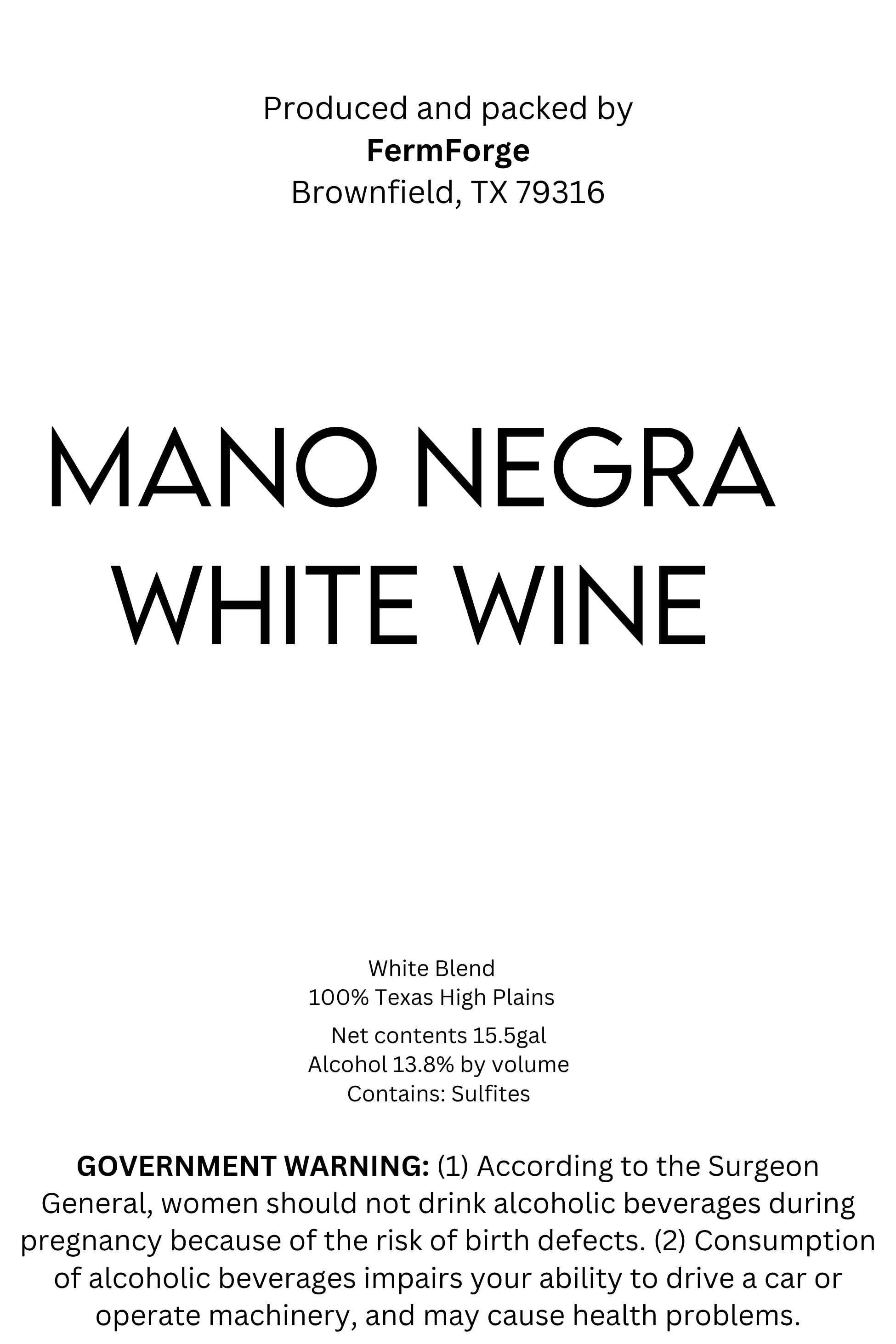 TABC label artwork for Mano Negra White Wine