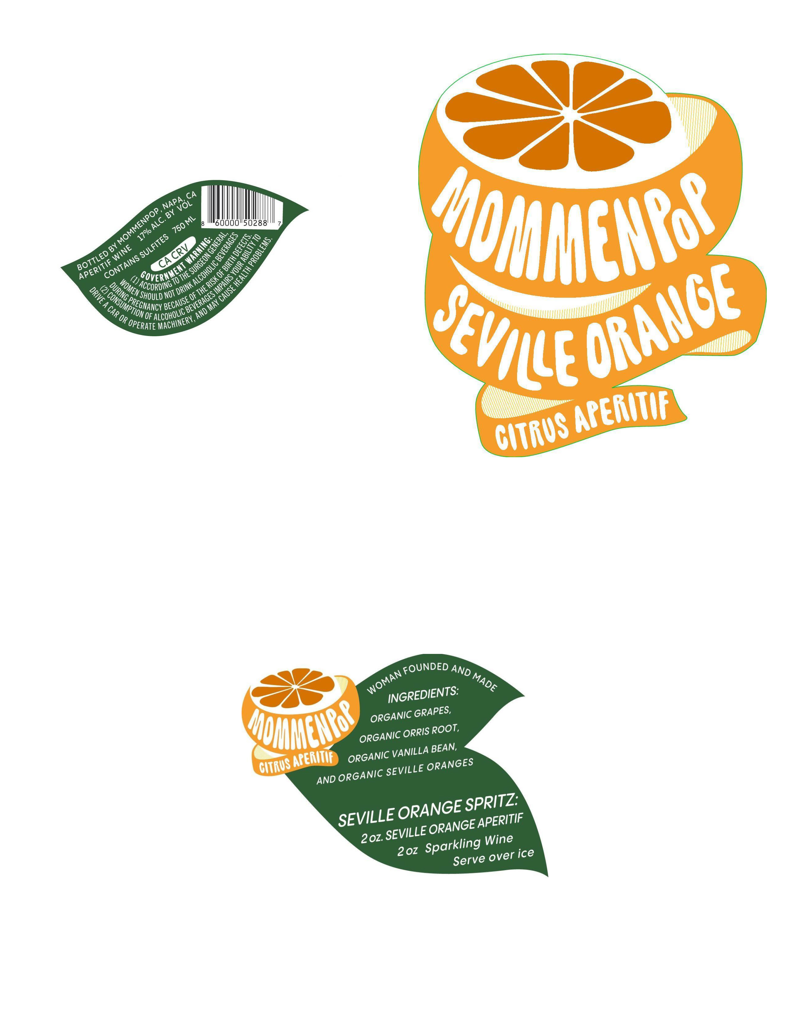 TABC label artwork for Mommenpop Seville Orange Citrus Aperitif