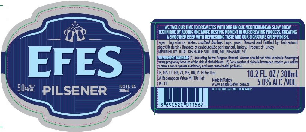 TABC label artwork for Efes Pilsener