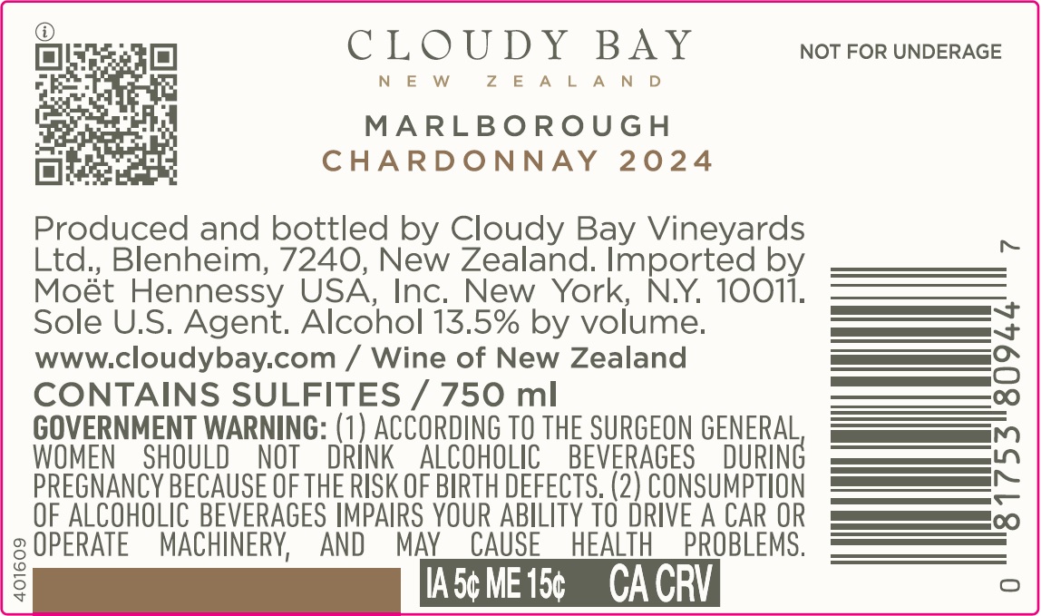 TABC label artwork for Cloudy Bay 2024 CHARDONNAY