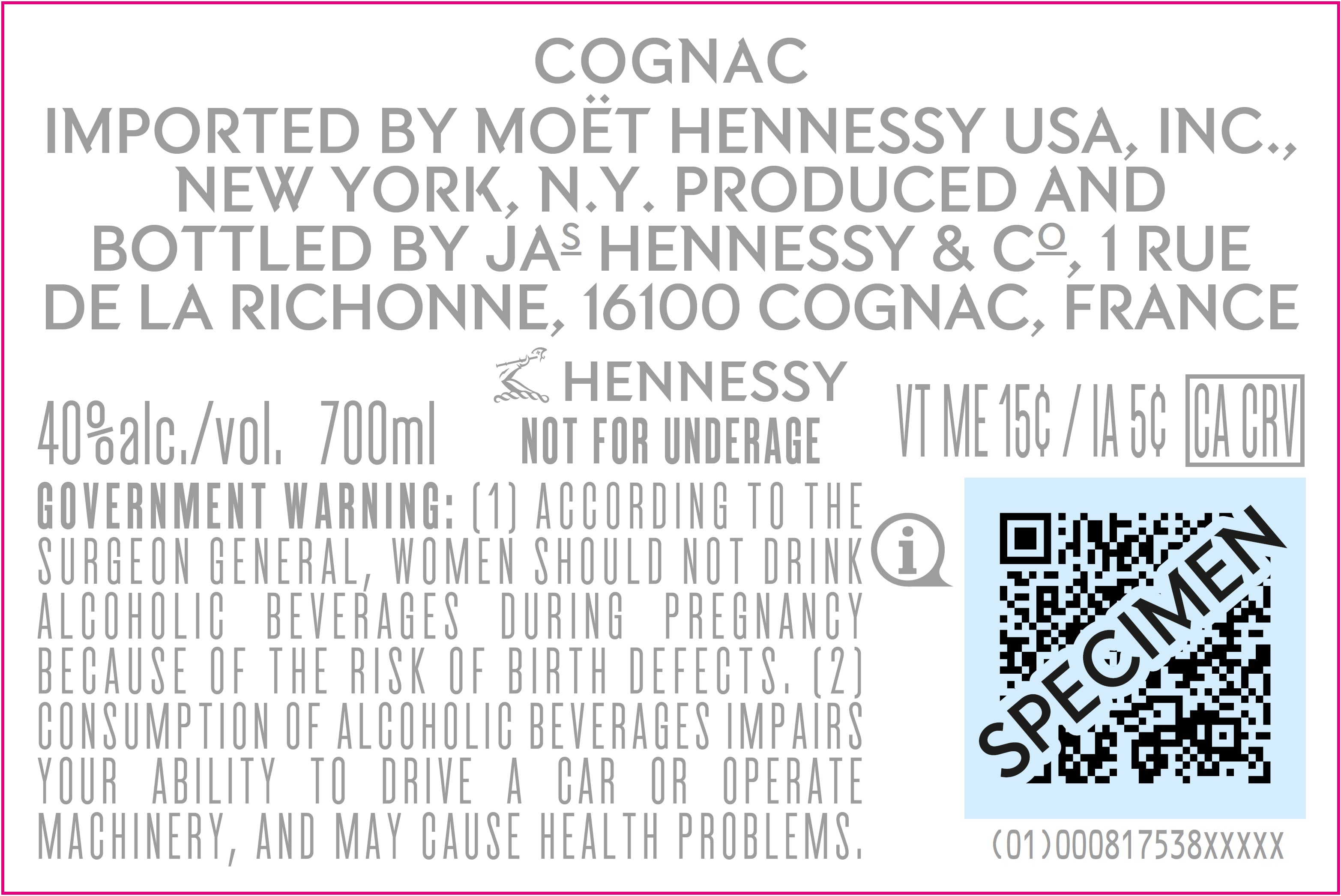 TABC label artwork for HENNESSY PARADIS RARE COGNAC