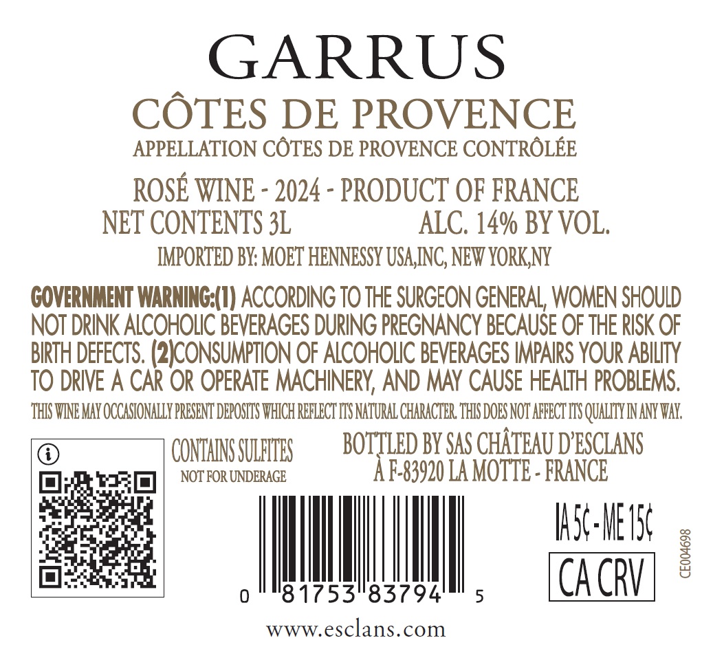 TABC label artwork for GARRUS COTES DE PROVENCE 2024 ROSE