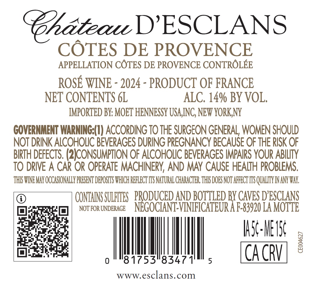 TABC label artwork for CHATEAU D'ESCLANS ROSE