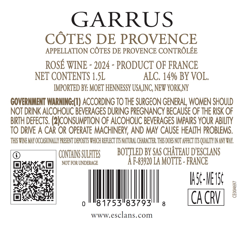 TABC label artwork for GARRUS COTES DE PROVENCE ROSE