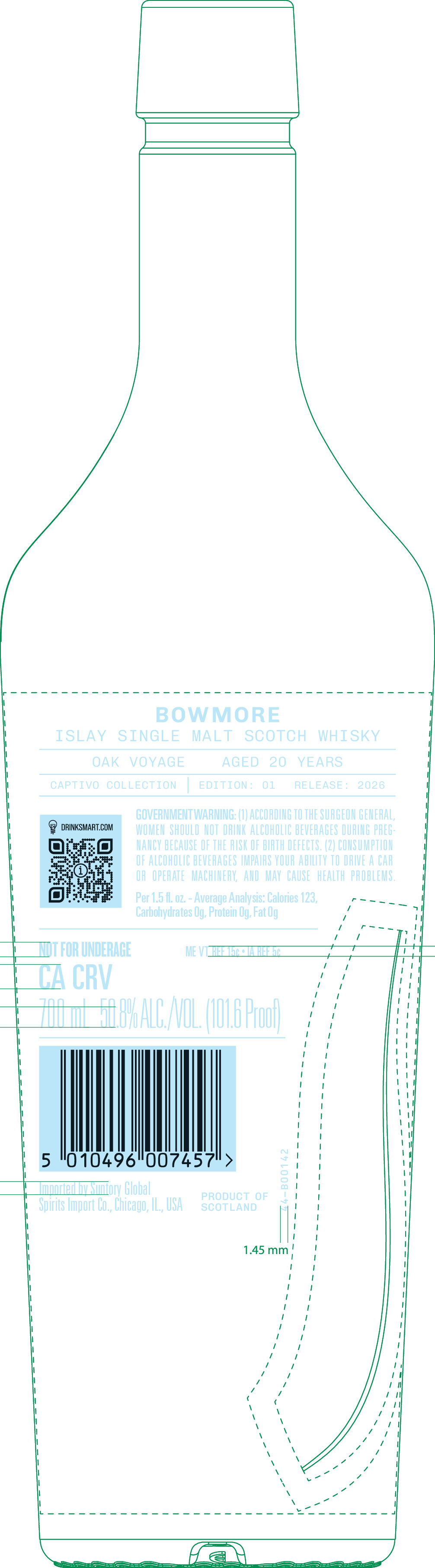 TABC label artwork for Bowmore Single Malt Scotch Whisky Snarkitecture 20yr Oak Voyage