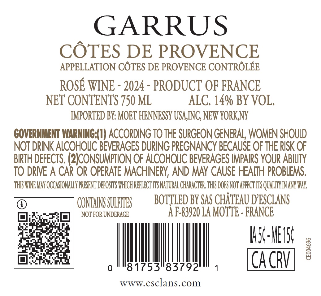 TABC label artwork for GARRUS COTES DE PROVENCE ROSE
