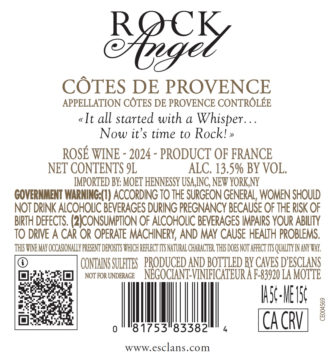 TABC label artwork for ROCK ANGEL COTES DE PROVENCE ROSE