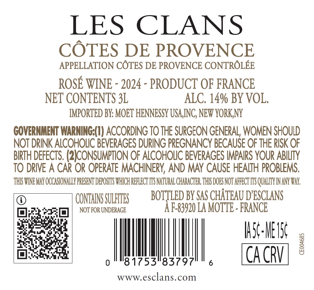 TABC label artwork for LES CLANS COTES DE PROVENCE ROSE