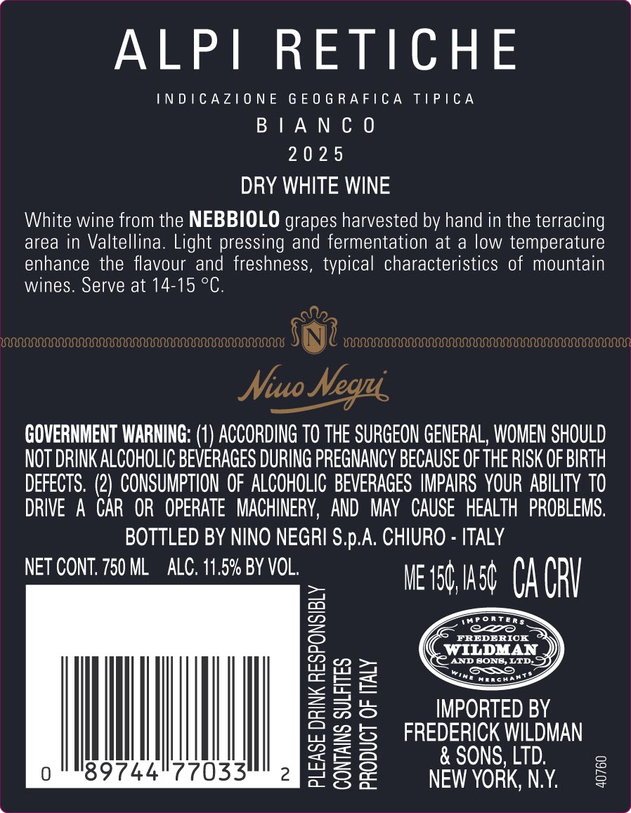 TABC label artwork for Nino Negri Alpi Retiche Bianco