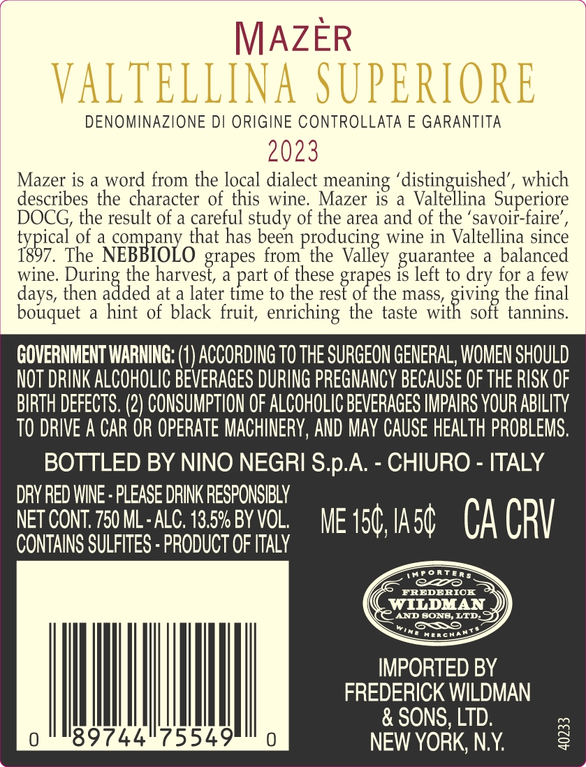 TABC label artwork for Nino Negri Mazer Valtellina Superiore