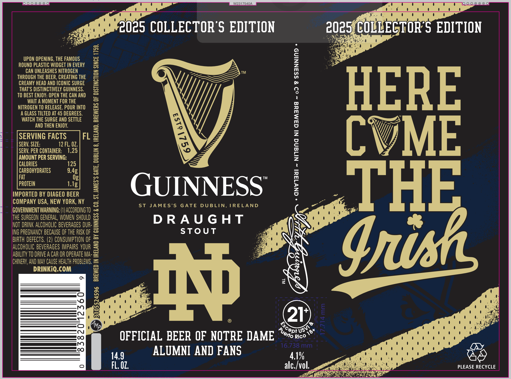 TABC label artwork for Guinness Draught Notre Dame Label