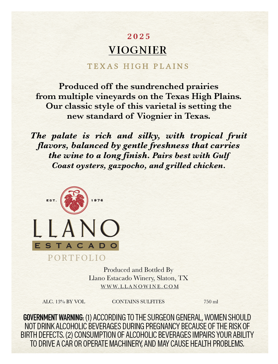TABC label artwork for LLANO ESTACADO SIGNATURE SERIES VIOGNIER