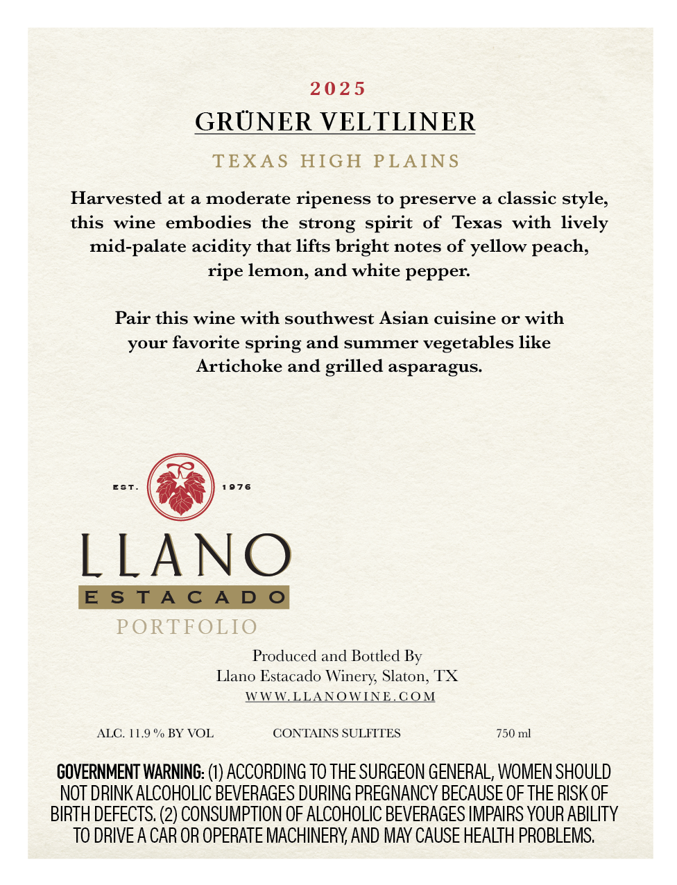 TABC label artwork for LLANO ESTACADO GRUENR VELTLINER SUMMER MOON