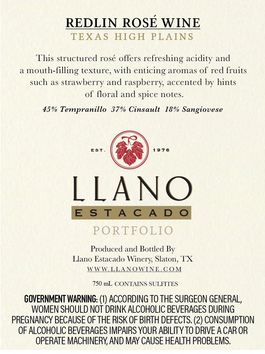 TABC label artwork for LLANO ESTACADO REDLIN 2023 ROSE