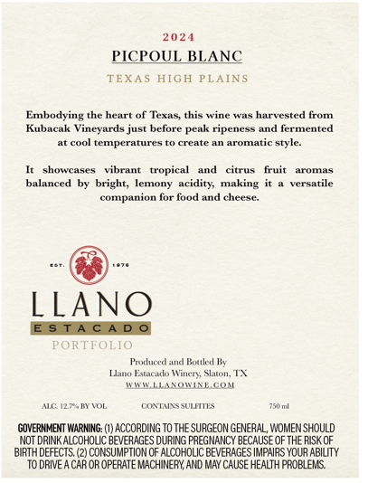 TABC label artwork for LLANO ESTACADO PICPOUL BLANC SUMMER MOON