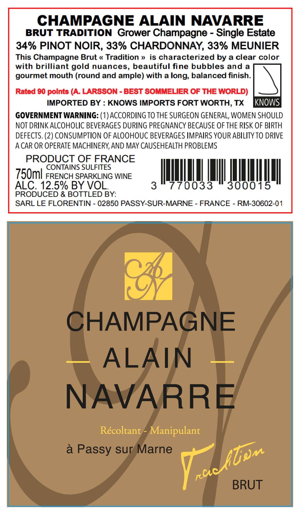 TABC label artwork for Alain Navarre Champagne Tradition