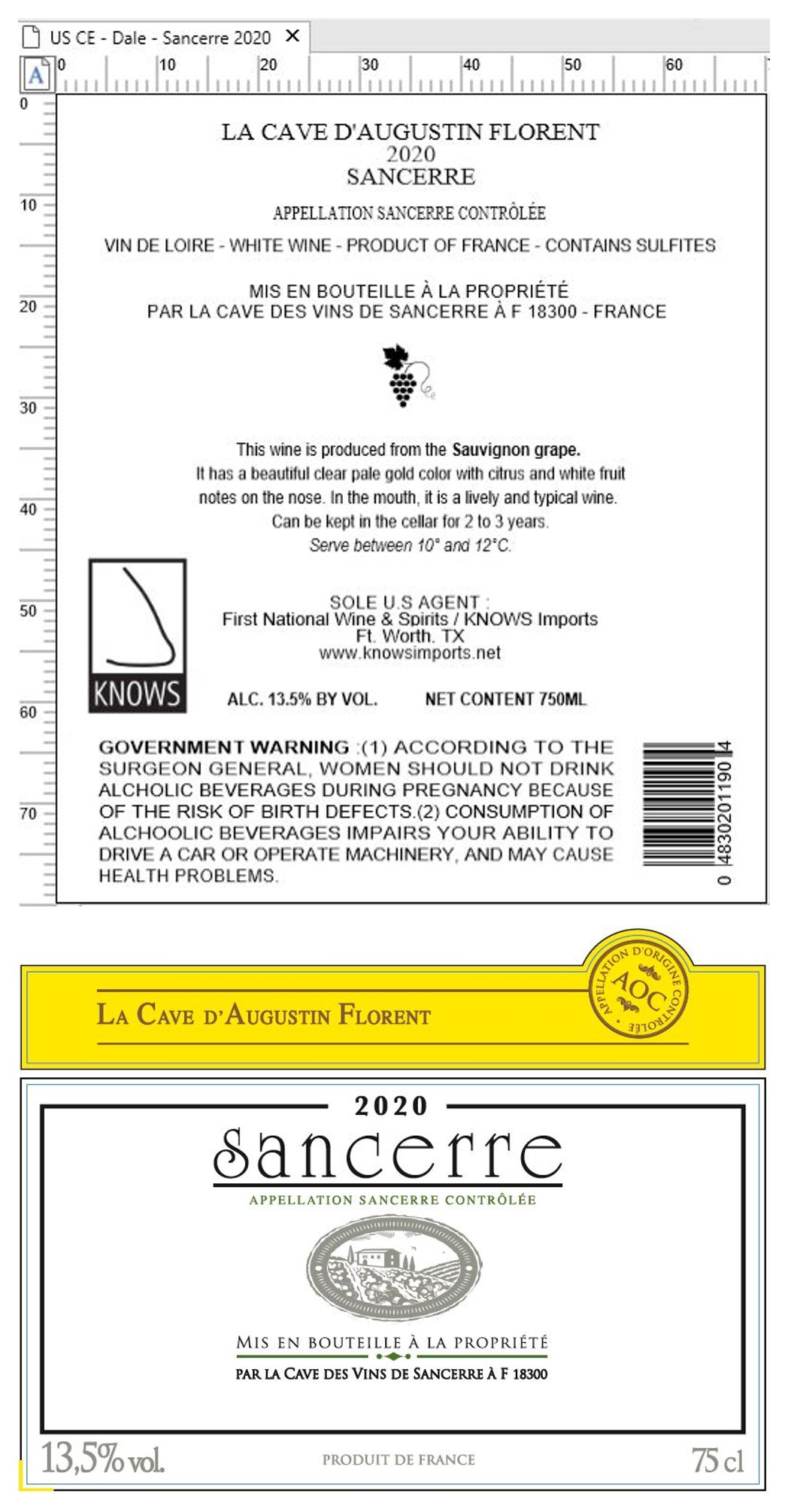 TABC label artwork for La Cave D'Augustin Florent Sauvignon Sancerre