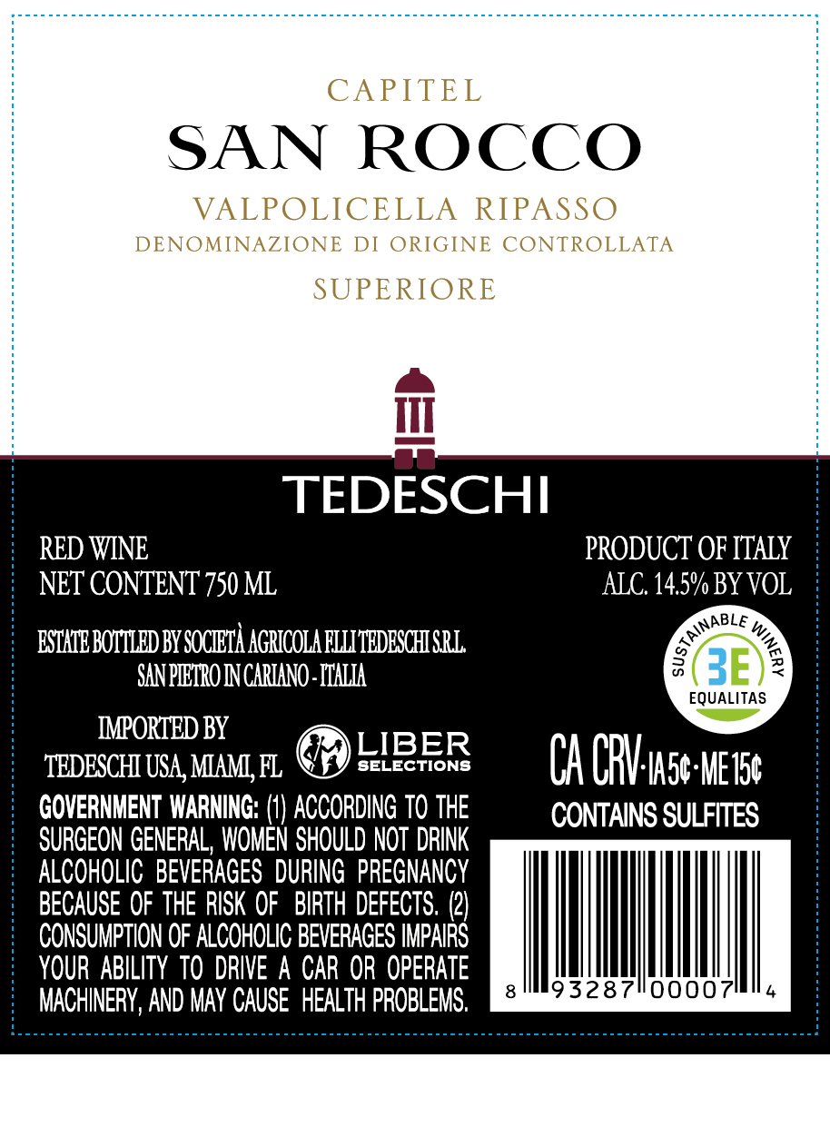TABC label artwork for Tedeschi Capitel San Rocco Valpolicella Ripasso Red